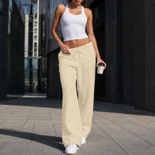 XINGJIAARTS Barrel Leg Sweatpants Women Low Rise Drawstring Wide Leg Sweat Pants Casual Athletic Jogger Pants with Pockets Beige XX-Large (xx_l) - image 5