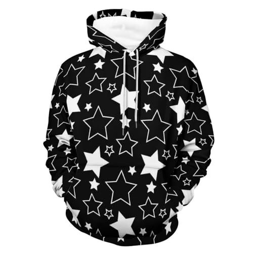 Sweat à capuche étoiles blanc et noir pull unisexe taille S