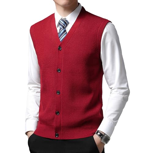 Knitted Button Up Vest Men V Neck Casual Sleeveless Cardigan Male Slim Fit Basic Sweater Vest