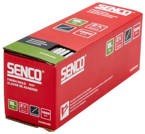 SENCO DA25EABR 34 Degree Collated Finish Nails, 15 Gauge, 2-1/2 Inch Length, Galvanized, 1,000 Count Pack