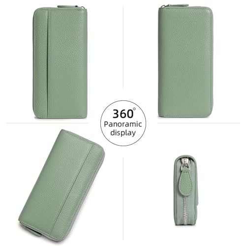 Image of RFID Blocking Womens Zipper Wallet Leather Large Capacity Billfold Clutch Zip Around Wallets for Women