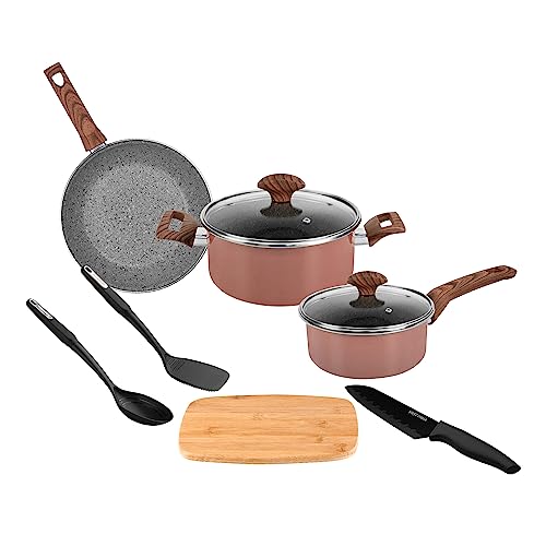 Baterías De Cocina, Kitchen Batería de Cocina de 9 Piezas Vasconia Prime Color Rosa, Hecha con Vitroacero