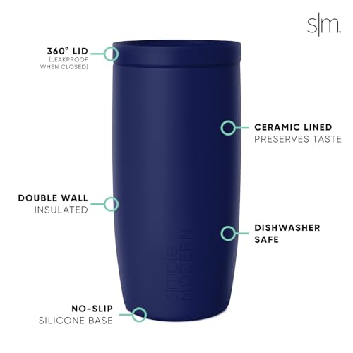 Image of Simple Modern Travel Coffee Mug Tumbler with 360 Lid | Ceramic-Lined Insulated Stainless Steel Cold Brew Iced Coffee Cup | Gifts for Women Men Her Him | Voyager Signature | 16oz | Into the Night
