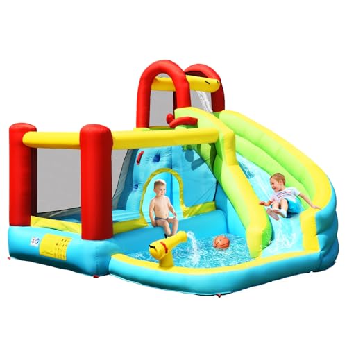 LIFEZEAL Castillo Hinchable Infantil 3+ Años, Parque Acuático con Tobogán, Cama Elástica, Piscina, Muro de Escalada, Cesta, 325x310x225cm, MAX 135 kg (sin soplador)