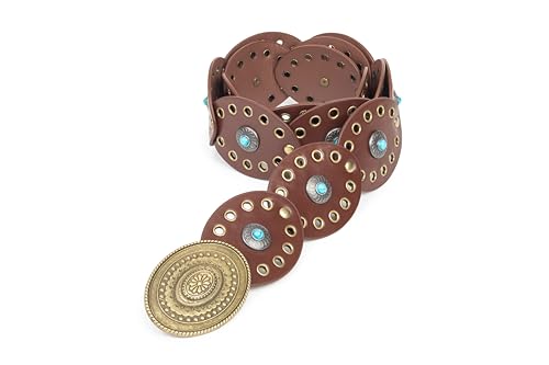 Women Disc-Belt Western-Leather-Belts - Concho Cowgirl Cowboy Wide Boho Disk Belt Vintage Waist Belts for Dress2
