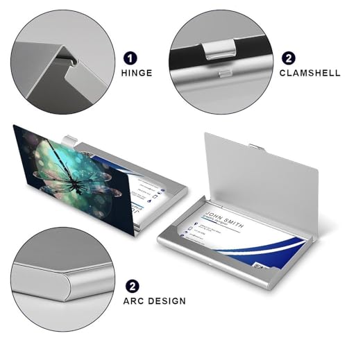 Slim Business Card Case for Men & Women, Pocket Metal Case, Galaxy Animal Dragonfly Professional Aluminum Alloy Business Card Holders, Stylish Purse Name Cards Holder, Buckle Style Shut4