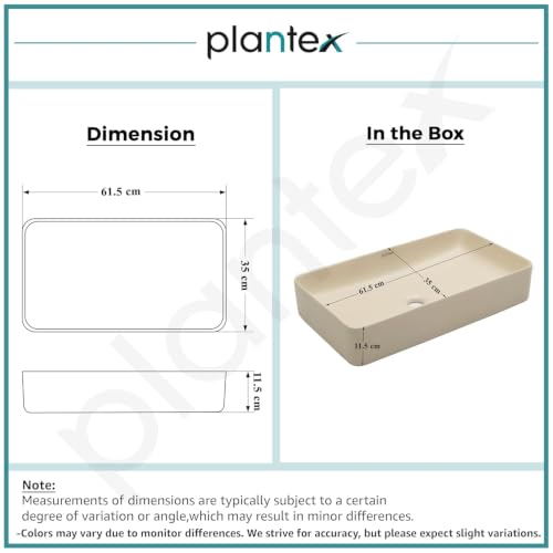 Image of Plantex Ceramic Table Top Wash Basin /Rectangle Basin for Bathroom /Over Counter Washbasin for Restaurant /Hotel (Matt Khaki, 24 x 14 x 4.5 Inch)