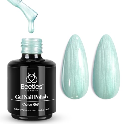 Image of Beetles Mint Green Gel Polish, 15ML Mint Green Glitter Nail Polish Pearlescent Shimmer Mermaid Gel Nails Soak Off U V LED Nail Lamp Need Manicure Salon DIY Nail Art Design