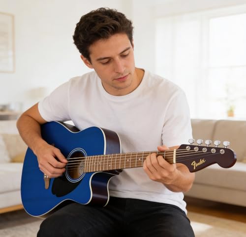 Image of Fender California Redondo Dreadnought Acoustic Guitar - Saphire Blue Bundle with Gig Bag, Strap, Strings, Picks, and Austin Bazaar Instructional Video
