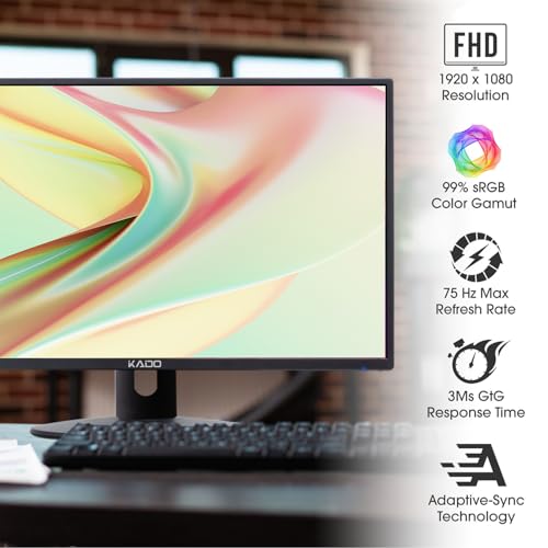 Kado Dual Monitor Setup - 2-Pack 22" 1920x1080 Computer Monitor 75Hz VESA Mount HDMI Office Gaming Hybrid Multitasking Daytrading Built-in Speakers - Image 4