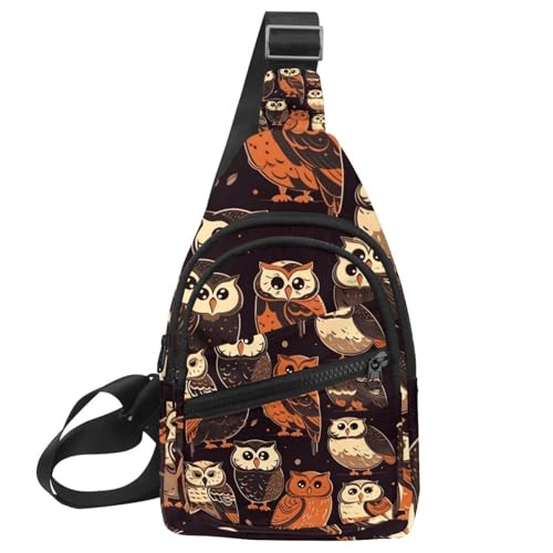 Mochila cruzada pequeña con diseño de búho barrado multicolor de 30x18x4cm