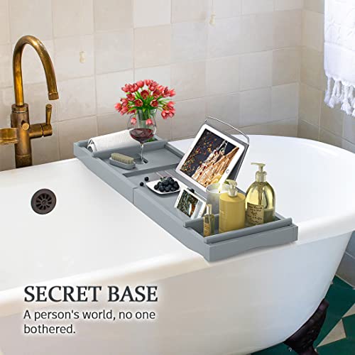 Bath Caddy Tray For Bathtub - Bamboo Adjustable Organizer Tray For Bathroom With Soap Dish Suitable For Luxury Spa Or Reading(Bluish Grey) #TOP1