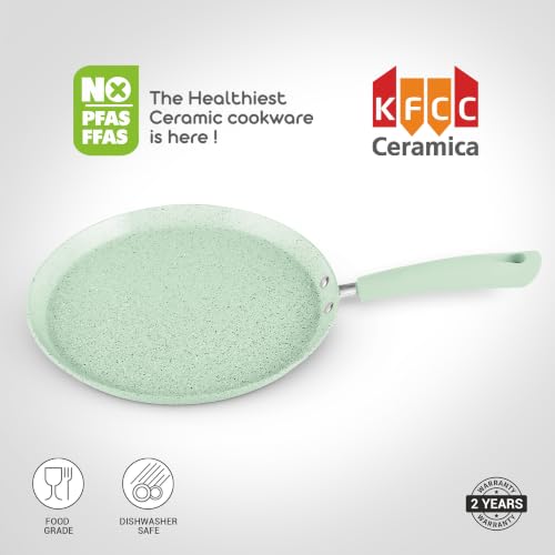 Image of MILTON Pro cook Induction & Gas Friendly KFCC Ceramic Non-Stick Omni Tawa 26 cm | Premium South Korean Coating Dosa Tawa| Flat Tawa| PFOA & PFAS Free | Healthy Low-Oil Cooking | 2Y Warranty | Green