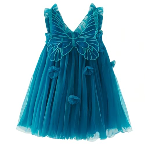 Baby Girls Layered Tulle Dress, Sleeveless Princess Tutu Dress with Back Butterfly,Strap Mesh Fluffy Flower Casual Sundress