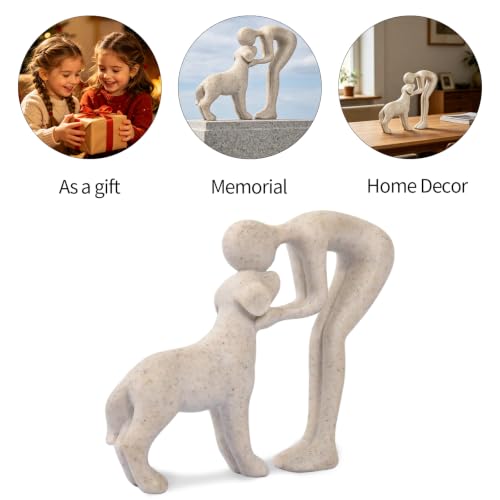 Abstract Person and Dog Head-to-Head Figurine Sandstone - Image 4