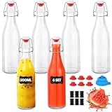 Glasflaschen 500ml mit Bügelverschluss, 6 Stück Glasflaschen zum Befüllen, Kleine Flaschen Zum Befüllen mit 6 Extra Dichtungen, 6 Etiketten, Trichter, Bügelflaschen für Öl, Essig, Saft & Limonade