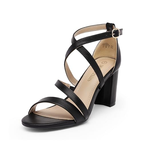 Image of DREAM PAIRS Women's Block Chunky Heels Sandals Open Toe Ankle Strappy Comfortable Dressy Sandals for Bridal Wedding Prom Party with Adjustable Cross Strap