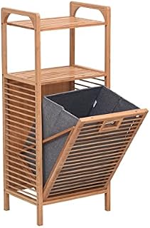 ASPECT BR134 Happer Tilt out Bamboo Shelf Slat Frame Storage Laundry Hamper,Natural/Grey (40(W) x30(D) x95(H) cm)