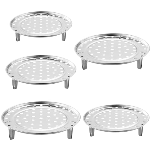 PERSELOSO 5個入り ラウンドスチーマーラック ステンレススチール製 蒸し器スタンドホルダーラック 取り外し可能な脚付き 蒸しバスケットトレイインサート 圧力鍋 鍋 フライパンアクセサリー用