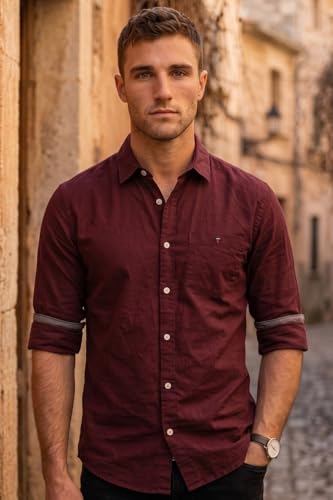 Image of Louis Philippe Men's Cotton Slim Fit Over Dyed Color Depth Comfortable and Durable Soft Handfeel Full Sleeve Solid Casual Shirt