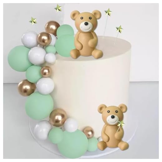 3D Bear Balls Cake Toppers for Birthday Baby Shower Party Decorations (bear green ball)