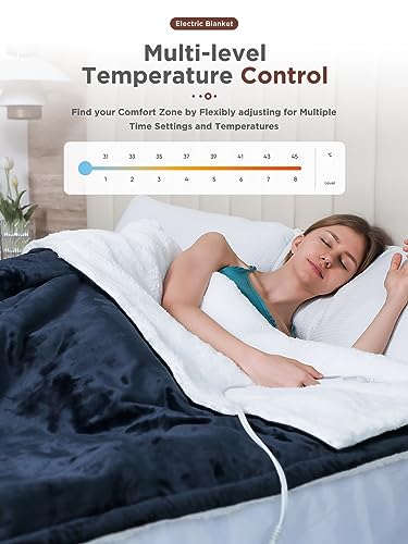 Electric Blanket Heated Throw,Double-Sided Flannel&Sherpa Electric Throw with1-9 hrs Timer Auto-Off & 8 Heating Levels,ETL Certification,Machine Washable,Heated Protection Ultra Soft Warm - Image 5