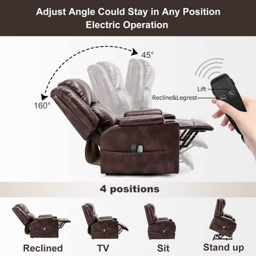 Comhoma Power Lift Recliner Chairs For Elderly Big Heated Massage Recliner Sofa Pu Leather With Infinite Position 2 Side Pockets And Cup Holders (Brown) #TOP6