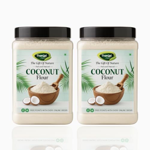 Image of Thanjai Natural Coconut Flour 1kg (500g Jar X 2) | Gluten Free Flour | High Fiber Ultra Low Carb Coconut Flour Powder | Vegan | Fiber Rich | Diet Food