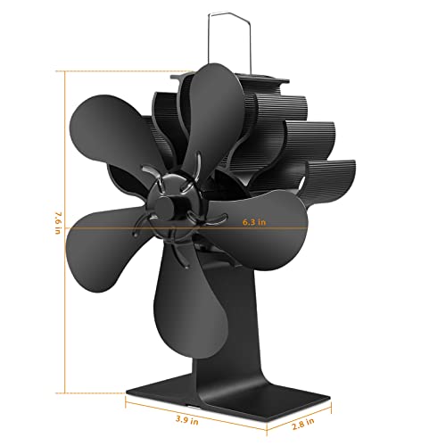 5 Blades Heat Powered Stove Fan - Pybbo Silent Motors Wood Burning Stove Fireplace Fan Circulates Warm/Heated Air Eco Stove Fan For Gas/Pellet/Wood/Log Stoves With Magnetic Thermometer- The Best Christmas/New Year Gift #TOP7