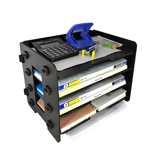 Image of Office File Tray - A4 Desk Tidy Organiser with | 4-Tier Document, Paper & Letter Tray | Multipurpose Desk Storage Rack for Home & Office (Black)