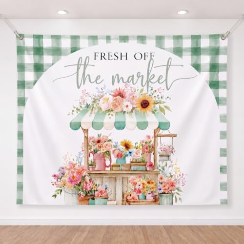 Image of Coume Fresh off the Market Sign Bridal Shower Banner Wall Hanging Hand Lettering Decorations for Wedding Bridal Shower Bachlorette Party Wall Backdrop Decor 59.1 x 51.2 Inch