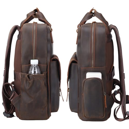 TIDING Genuine Leather 15.6 inch Laptop Backpack for Men College Casual Rucksack Backpack Business Travel Daypack3