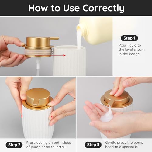 Image of Segbeauty Ceramic Liquid Soap Dispenser, 10.8oz White Lotion Soap Dispenser with Golden Pump, 320ml Refillable Decorative Pump Bottle Bathroom Countertop Bottles Kitchen Bottle for Creams Containers