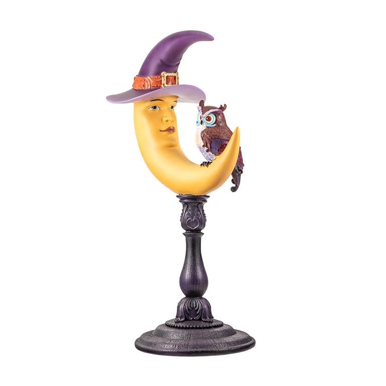 Figurine Lune avec Hibou DRW : statuette d'art peinte à la main 46cm - 2