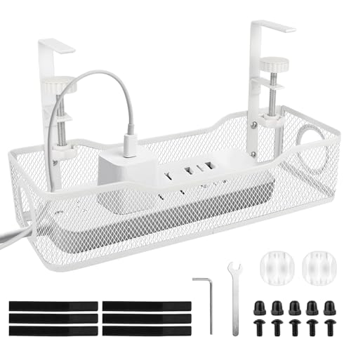 TNOMSNO Plateau de Gestion des Câbles Sous le Bureau, Rangement Cable Bureau Panier de Câbles de Table en Maille Sans Perçage Rangement Cable Bureau pour La...