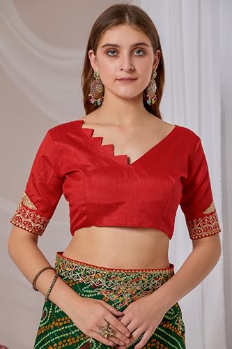Image of Women's Georgette Bandhani Printed Embroidery Saree with Unstitched Blouse Piece