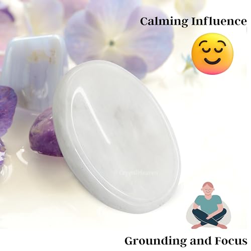 Image of Certified Snow Quartz Crystal Thumb Worry Pebbles Stones for Anxiety Stress Relief Massage - AAA Grade Original Healing Gemstone Agate Rubbing Stone for Yoga Meditation Spiritual Reiki Feng Shui