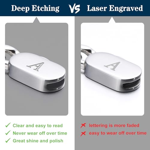 Stainless Steel Initial Bracelets for Men, 2 Pcs A-Z Letter Silver Mens Bracelet with Initial, Stylish Non Tarnish Cuban Link Chain for Boyfriend Men Jewelry Gifts2