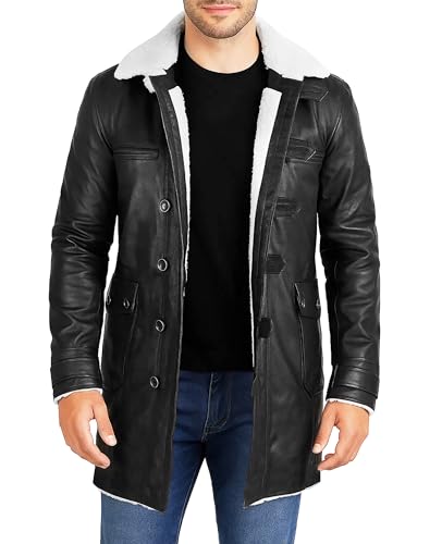 Real Sheepskin Long Distressed Brown Fur Shearling Leather Trench Coat – Men's Winter Jacket/Vest/Pants