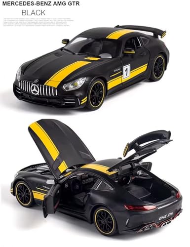 Image of Bebbly 1:32 Scale AMG GTR Mercedes Benz Metal Pullback Diecast Car for Kids with Openable Doors, Sound, Light Effects Toy for Car Enthusiasts (Black, Red)