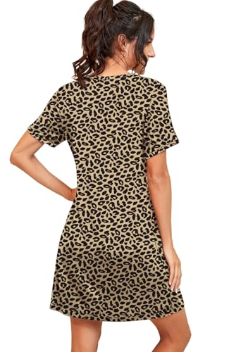 Image of PrinStory Nightgowns for Women Short Sleeve Night Gowns Pleated Sleep Shirt Ladies Nightshirt Soft Sleepwear