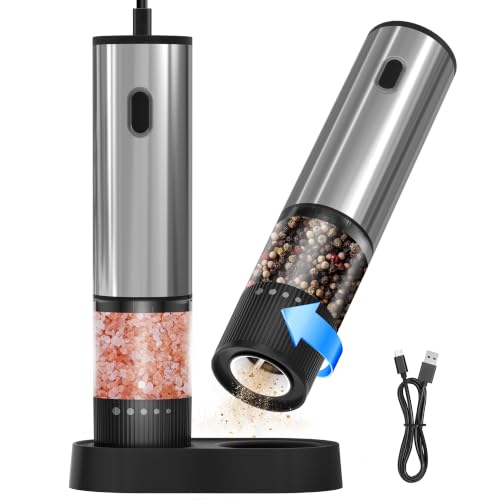 KitchenBoss Juego de 2 Molinillos Pimienta Eléctricos Recargables 60 ml