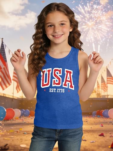 Image of Ithalt Girls 4th of July Tank Top for Kids Boys USA Patriotic Shirt American Flag Tshirt Red White and Blue Sleeveless