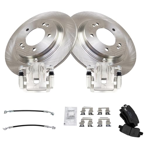 Image of TRQ Rear Brake Pad and Rotor Set Ceramic Rotors Calipers Hoses Compatible with 2014 Kia Optima