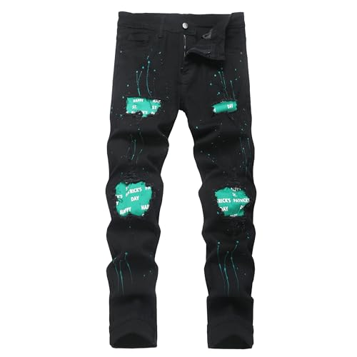 Image of Men's Ripped Slim Fit Jeans Straight Leg Denim Pants