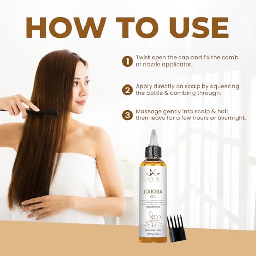 Image of AVD ORGANICS Jojoba Oil for Hair (120ml Large) - Natural Cold-Pressed Unrefined Hexane Free huile de jojoba for Hair, Face, Scalp, Nails & Cuticles | Carrier Oil - 4.05 fl oz