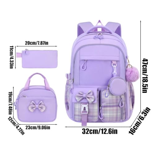 Mochila para niñas con lonchera y estuche morado escolar 5