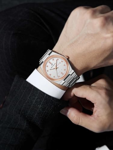 Image of Daniel Hechter Hoche Collection Classic Analog Watch for Men - Textured Dial,Crystal Indices with Fluted Bezel, Date Display and Silver Stainless Steel Strap