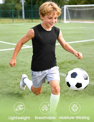 Image of Somaibo Boys Sleeveless Compression Shirt Youth Athletic Tank Tops Kids Quick Dry Basketball Football Undershirt