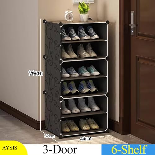 Image of Zemic π ππ‘ππ₯π Plastic Shoe Rack for Home with π ππ¨π¨π« | Foldable Modular Storage Rack | Dustproof Waterproof Shoe Organizer | Space Saving Footwear Stand for Home, Bedroom, EntrywayγBlackγ